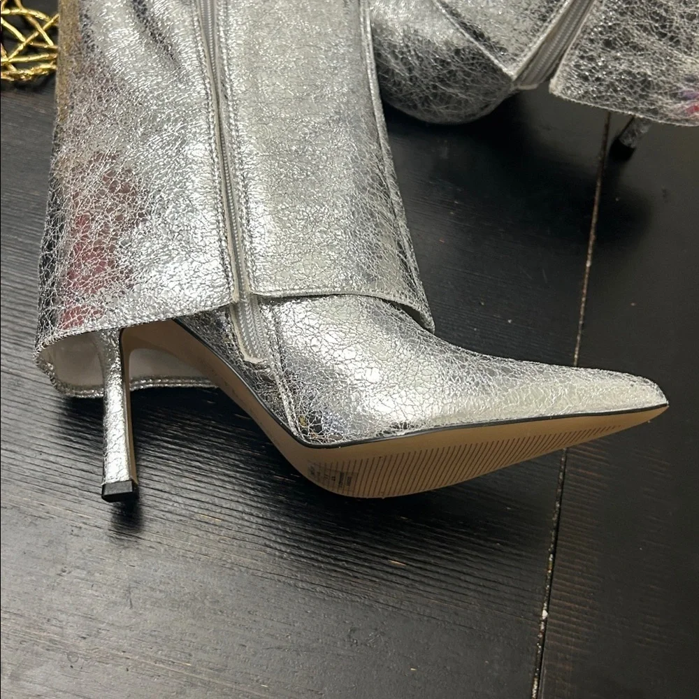 The Drop Women's Jolene Silver Crackle Fold Over Tall Boot Classic size 13 NWT